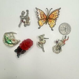 Vintage Brooch Collection with Butterfly and Rose